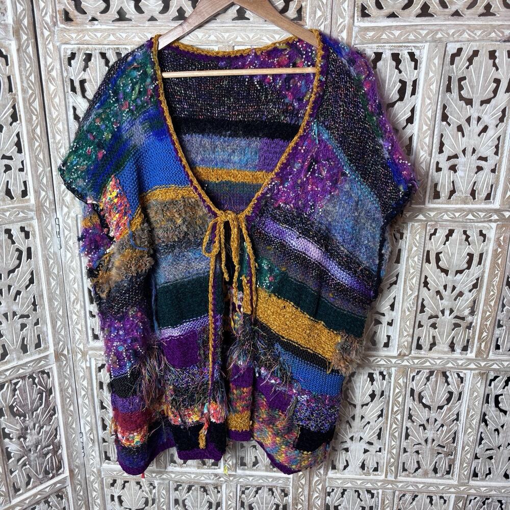 Artisan Handmade Fringe Mixed Media Colorful Boho Unique Art To Wear Artsy Vest